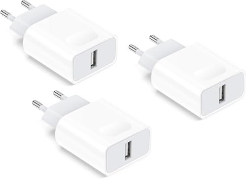 Chargeur USB, 3-Pack 5V/1A USB Prise Adaptateur Secteur Universel Compatible with iPhone 11 XR X XS Max 8 7 6 6S Plus 5S, Samsung Galaxy/Note, Pad, Android, Kamera,Tablet Adaptateur