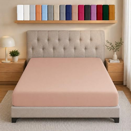 AMEHA Super King Fitted Sheet Deep Pocket Up to 25 cm Peach Bedsheets Soft Brushed Microfiber Elasticated Corners Bottom Sheet Easy Care - Anti Wrinkle & Fade Resistant Breathable