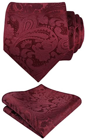 Alizeal Handgefertigte Paisley-Blumen-Krawatte mit Einstecktuch, 174-dunkelrot, Einheitsgröße