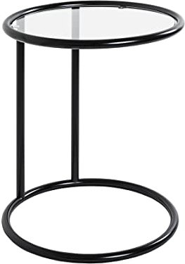 HAKU Möbel Beistelltisch schwarz, Metall, Sicherheitsglas - Maße: H 55 cm x Ø 45 cm, Style: Modern