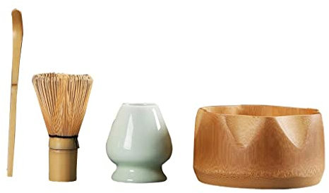 rockible Set di 4 Frullini da tè Tradizionali per La Casa in Stile Giapponese Cucchiaino da tè per Uso Domestico Scodella da tè Spazzola per Matcha per Soggior, Ciotola di bambù