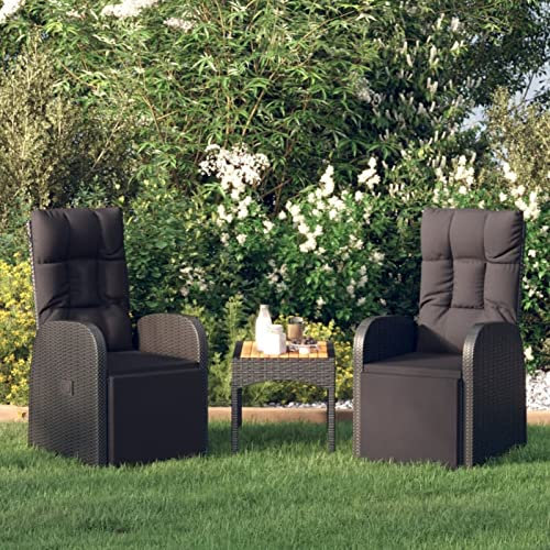 Keketa Garten Liegestuhl mit Kissen Gartensessel mit Liegefunktion Gartensessel Verstellbar Gartenstuhl Sessel Hochlehner Stuhl Liegesessel Relaxstuhl 2 STK. Schwarz Poly Rattan