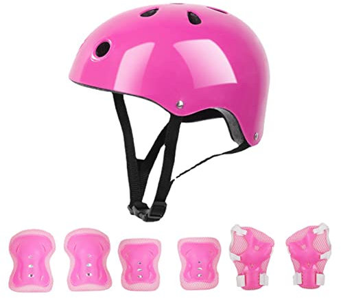 KIMISS Protettivo per Casco per Bambini, Protezione per Ginocchio in Schiuma per Gomito per Set di Ingranaggi Balance Car Scooter Roller Skating Pink (Rosa)