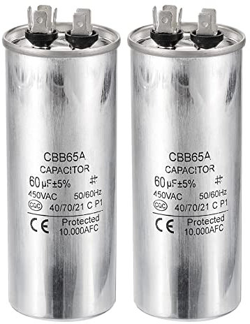 PATIKIL 60uF 60MDF 450V AC Fan Start Capacitor,2Pcs CBB65 Circular Run Capacitor for AC Motor Run Air Conditioner Cool Heat Pump Condenser Straight