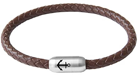 Paris Montana Lederarmband geflochten | Braun Cognacfarben | Edelstahl Magnetverschluss mit Anker- oder Sylt-Gravur | Durchmesser von 6mm Ø |Handgefertigt| Maritim (21.00, Anker-Gravur)