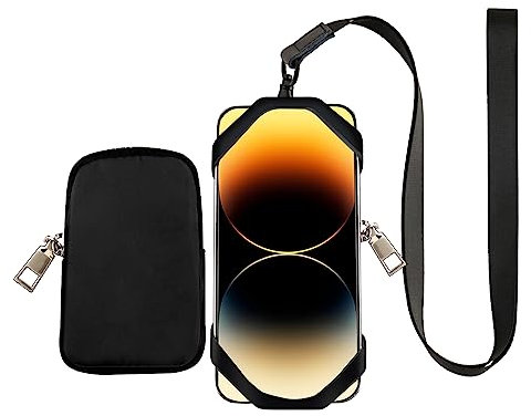 TOOLIN 2-in-1 Silicone Phone Holder & Lanyard Wallet - Multi-Use Zip Small Wallet with Phone Holder,Black