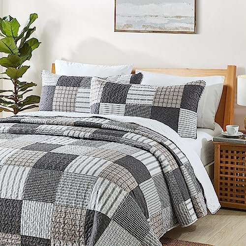 HIARUO Quilt-Set für Queen-Size-Betten, 3-teilig, Tagesdecke, Plaid, Patchwork, Steppdecke, Bauernhaus, Queen-Size-Bett, leichte Bettwäsche mit 2 Kissenbezügen, Kissenbezüge, für alle Jahreszeiten,