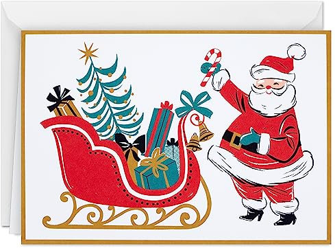 Hallmark Weihnachtskarten im Retro-Weihnachtsmann-Design, 16 Karten und Umschläge, Rot, Schwarz, Gold, Grün, Weiß