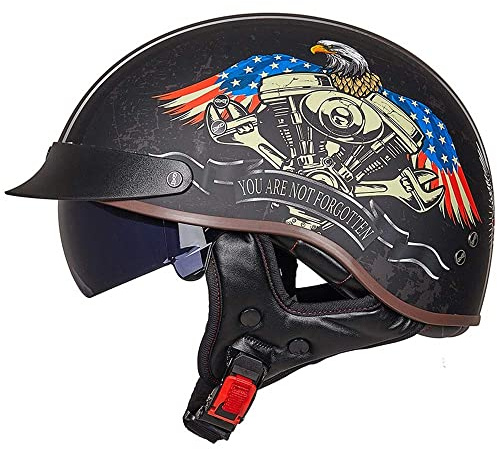 Halbschalenhelm mit ECE, Retro Motorrad Jethelm Chopper Helm mit Sonnenblende Für Erwachsene Männer Und Frauen Cruiser Moped Scooter ATV M~XXL