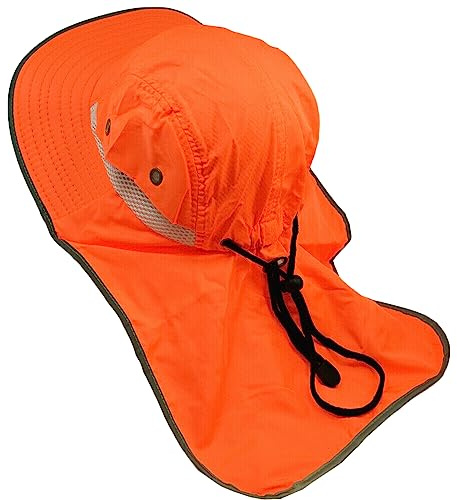Glory Max Hohe Sichtbarkeit Reflektierende Arbeit Sicherheit Eimer Hut Cap Mesh Neck Flap, Halbe Krempe Solide Klappe Orange 1pc, Einheitsgr��e