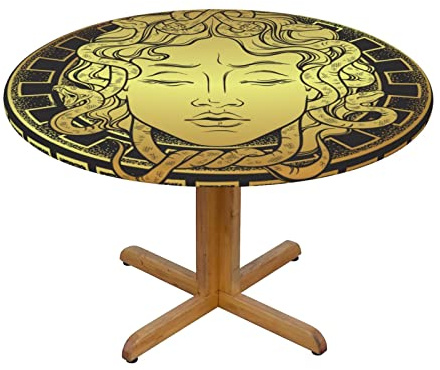 Runde, passgenaue Tischdecke, 114,3–127 cm, elastische Kante, Tischdecke für Küche, Esszimmer, Party, Heim Tion – Medusa Gorgon Head Golden