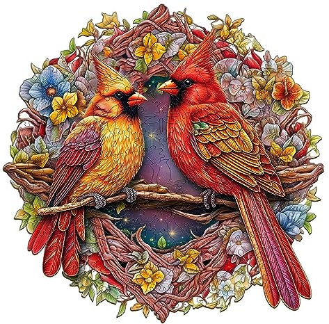 Wooden Puzzles for Adults, 300pcs Beautiful Cardinal Wooden Jigsaw Puzzles for Adults, Unique Animal Shape Puzzles with Box, 35.3x35cm Wooden Puzzle for Family Game and Birthday Gifts