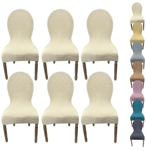 KCCRHIN Fundas Sillas De Comedor Pack 6/4/2 Fundas Sillas Boda Respaldo Alto Cubierta De Silla con Respaldo Redondo Fundas para Sillas Ajustables Elásticas De Comedor Boda Cocina,A 6pcs