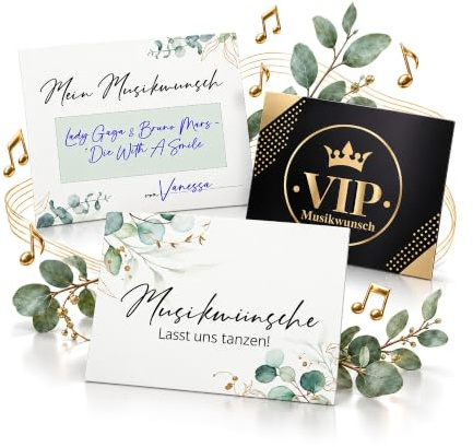 Eummel 50 Zauberhafte Musikwunschkarten inkl. VIP Karten für Hochzeit Geburtstag Musikwunsch Dj Karten Boho Musikwünsche Musikkarten Partykarten