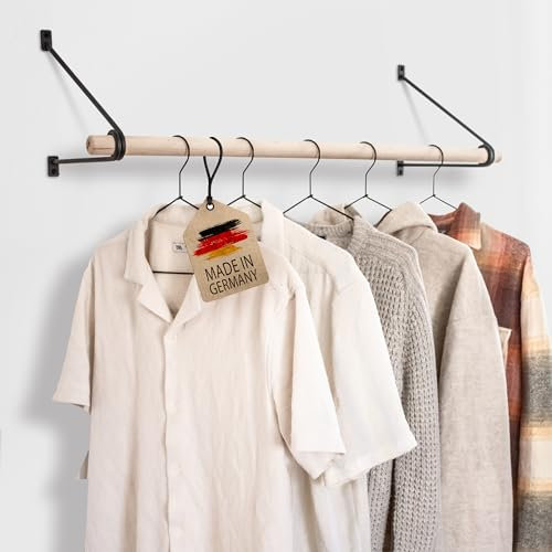 Wohnreich® Kleiderstange Wandmontage [Verschiedene Längen & Farben] Länge 80cm Schwarz | Wand-Garderobe Holz & Metall | Kleiderständer & Garderobenleiste | Flur Möbel im Industrial Stil | Buche