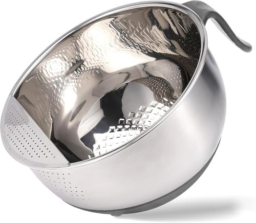 Stainless Steel Fine Mesh Rice Strainer Bowl, Metal Colander Baskets for Pasta, Fruit - Strain, Drain, Rinse - 9.25 inch
