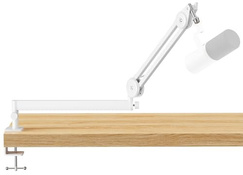 TONOR Microphone Boom Arm, Low Profile Mic Arm, Fully Adjustable Mic Stand with Desk Mount Clamp,Screw Adapter, Cable Management, for Streaming Gaming Podcast Studio Recording Home Office T40LP White