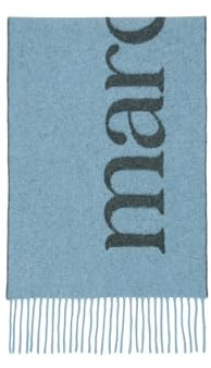 Marc O'Polo Denim Damen Schal aus Wolle mit Fransen, Blau (Medium Blue Multi 02), One Size