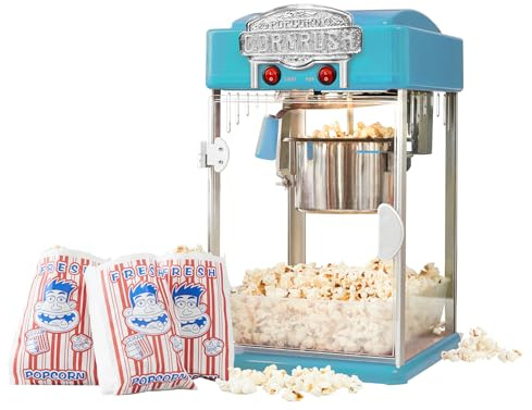 Popcorn Popper Machine-4 OZ Vintage Professional Popcorn Maker Theater Style with Nonstick Kettle Warming Light and Serving Scoop. (Blue)