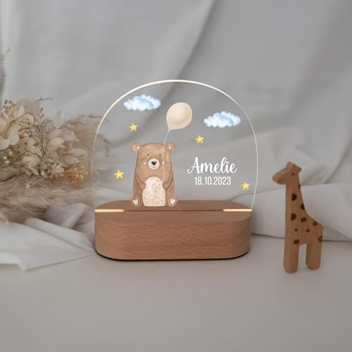 wunderwunsch - Personalisiertes Nachtlicht dimmbar für Babys - Individuelle Lampe für Kinder - Personalisierte Geschenke Kinder - Babygeschenk - Geschenk zur Geburt