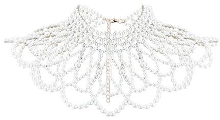 NICENEEDED Perlen-Schulterhalskette, Perlenschal-Körperkette, Mehrschichtige Französische Strand-Bikini-Kragen-Körperschmuckketten