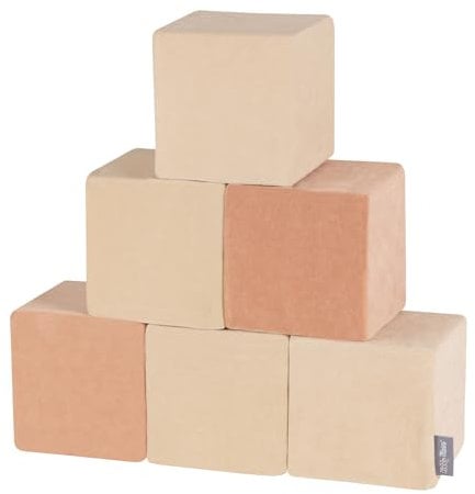 KiddyMoon Schaumstoff Würfel Für Baby Aus Velours Weiche Blöcke Schaum Spielzeug Montessori-Spielzeug Mit Schaum Und Viel Spaß Für Kinder, 6 Stücke, Blöcke:Sandbeige/Wüstenrosa