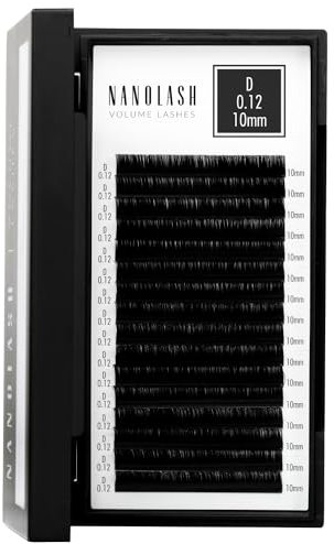 Wimpern für Wimpernverlängerung Nanolash - Wimpernextensions zur Volumentechnik, Wimpern zur professionellen Verlängerung (0.12 D, 10mm)