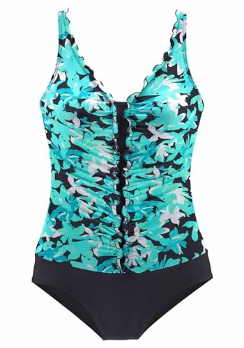 PETITE FLEUR Damen Badeanzug Rüschenkante, Softcups, Unterbrustgummi, Shaping-Einsatz, verstellbare Träger, Floralprint