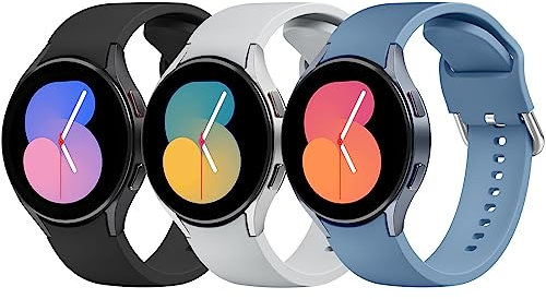 Meliya 3 Pack Correas para Samsung Galaxy Watch 5/6/4 40mm 44mm/5 Pro 45mm/6 Classic 43mm 47mm/4 Classic 42mm 46mm - Pulseras de Silicona para Mujer y Hombre (Negro/Azul Gris/Gris)