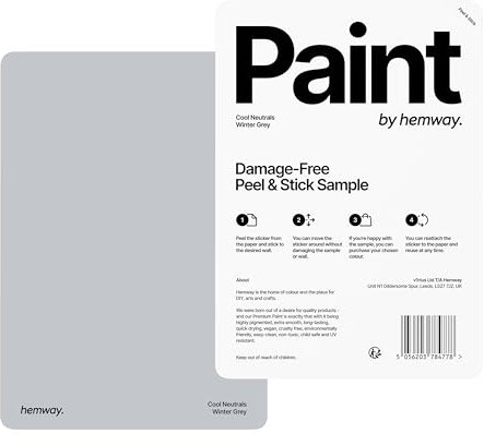 Hemway - Peel & Stick Sample for Our Chalk Based Furniture Matt Paint - Winter Grey | A5 Damage-Free, Accurate Colour Swatch | Test Our Chalky Matt Shabby Chic Finishes for Interior Decor