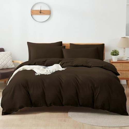 Sufdari Bettwäsche 135x200 Baumwolle Braun, 100% Baumwolle Bettbezug aus Atmungsaktive, Bettwäsche-Set mit 2 Kissenbezüge 80x80 cm+ 2 Bettbezüge mit Reißverschlus