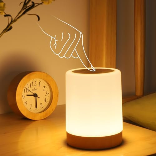Dorifun Nachttischlampe Touch Dimmbar, LED Tischlampe Kabellos Akku USB Aufladbar mit RGB Farbwechsel, Kinder Nachtlicht Dimmbar mit Timing für deko Schlafzimmer Kinderzimmer Geschenke