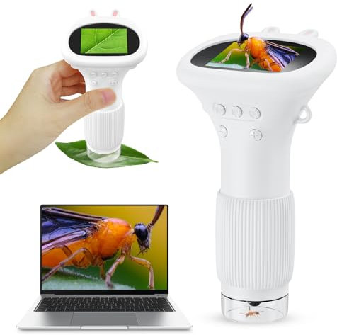 Handy-Mikroskop für Kinder, Ashfly 200X tragbares Taschenmikroskop, 2,0 IPS-Bildschirm USB Microscope LED Lights -Anschluss an PC, Mini-Mikroskop draussen ab 6 Jahren-Weiß(Bildungsgeschenk)