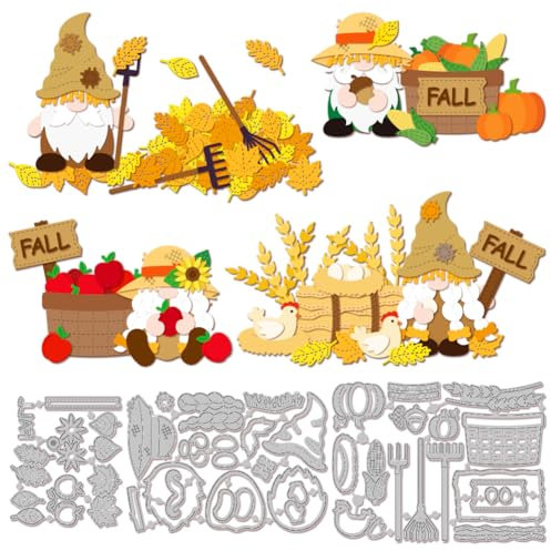 MAYJOYDIY Gnom Bauer Metall Stanzformen Bauernhof Ernte Stanzschablone Herbst Weizen Mais Apfel Präge Schneideschablone Für Kartengestaltung DIY Scrapbooking Papier Albumdekoration