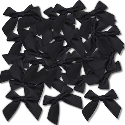 Ryvera 48 selbstklebende Satin Schleifen Schwarz, 5 cm Geschenkdekoration | Dekorelemente zum Basteln und Verzieren für Geschenkverpackungen, Grußkarten, Hochzeiten und saisonale Festdekorationen