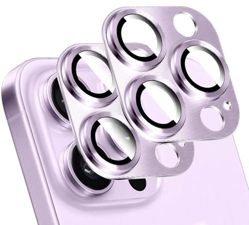 LucBuy 2 Pezzi Protezione per Obiettivo Fotocamera in Metallo per iPhone 14 Pro/iPhone 14 Pro Max, Decorazione per telefono con texture 3D, Cover Posteriore per Fotocamera in Titanio