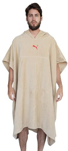 PUMA Badeponcho Damen und Herren - Unisex Bademantel - Badetuch mit Kapuze - beige - Gr. S/M