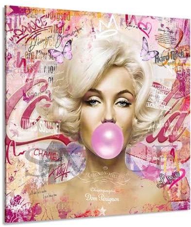 Kunstgestalten24 Leinwandbild Marilyn Monroe Kaugummi Blase Wandbild Leinwand Wanddeko Wandekoration Deko Bilder Modern Art Bild Kunstwerk Canvas Hochwertiger Kunstdruck