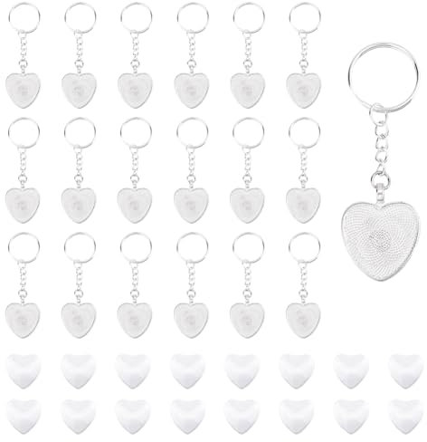 DICOSMETIC 20 Sets Cabochon Schlüsselanhänger Kit Silber Rohlinge Lünette Tabletts Charme Legierung Herzförmige Anhänger Tabletts Mit 20 Stück Herz Glas Cabochons Für DIY Schmuckherstellung