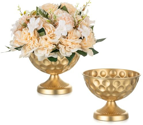 Sziqiqi Vase Gold Kleine für Hochzeit: 15.5 cm Hoch Metall Urne Vasen Set of 2 - Blumentopf Goldene für Tischdeko - Vintage Blumenvase für Party Taufe Valentinstag
