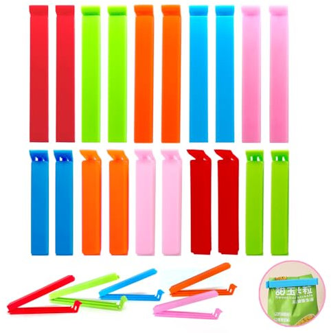 20 Pièces Pince Sachet Alimentaire Attaches pour Sacs, Clips de Conservation, Pinces pour Sacs 9/11 cm - pour emballer Les friandises et Les Snacks, réutilisable(5 Couleurs)