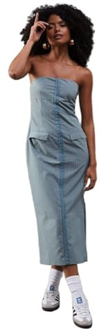 WAREHOUSE Check Hook & Eye Fitted Bandeau Midi Dress