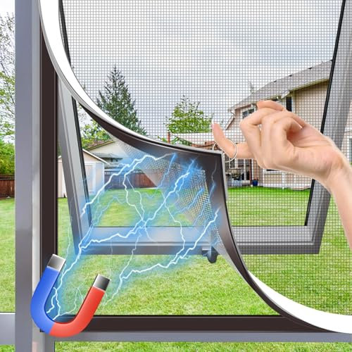 MLEJU Zanzariera Magnetica per Finestre,Fai Da Te in Fibra di Vetro, Regolabile fino a 150x180cm, Zanzariera Magnetica Finestra Facile installazione Senza Foratura né Viti - Grigia