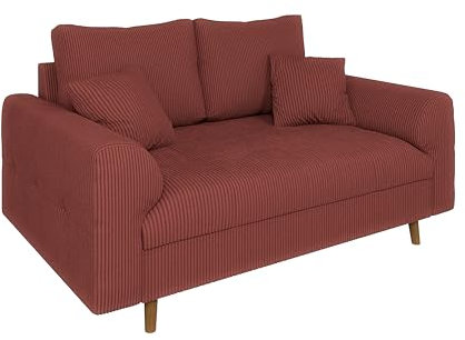 S-Style Möbel Sofa Couch 2 Sitzer Mit Kissen 150 x 93 x 81 cm Freistehend Kratzfest Massivholzfüße Braun Cord Stoff Milo Terrakotta
