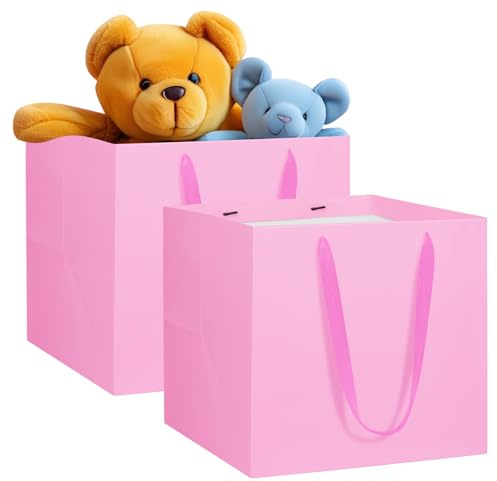 NAHRMY 2 Stück Geschenktüte Papiertüten Rosa 30 x 30 x 30 cm, Besonders Groß Quadratische Geschenktüten Geschenk Tüten aus Papier für Abschlussfeier Geburtstag Hochzeit Weihnachten Party