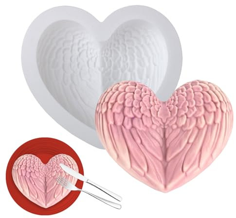 Silicone Baking Mold, Heart Wings Design, Creative Flexible Mold with Realistic Feather Details, Perfect Tool for Couples, Family, Friends, and Artisan Bakery Creations