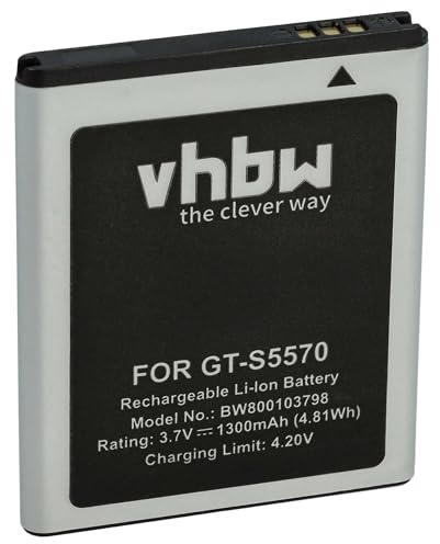 vhbw Akku kompatibel mit Samsung Wave GT-S7230 | GT-S5750, GT-S5750E, 723 GT-S7230E, GT-S5250 Handy Smartphone Telefon (1300 mAh, 3,7 V, Li-Ion)