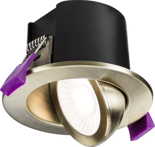 Knightsbridge SpektroLED Evo Tilt - Fire Rated IP65 Downlight with 2 x Wattage and 4 x CCT - Antique Brass