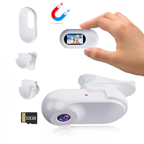 Xilecam Mini Body Camera 1080P with 32GB Card Helmet Camera Body Cameras with Audio and Video Recording Multi-Function Accessory Body Cam（White）