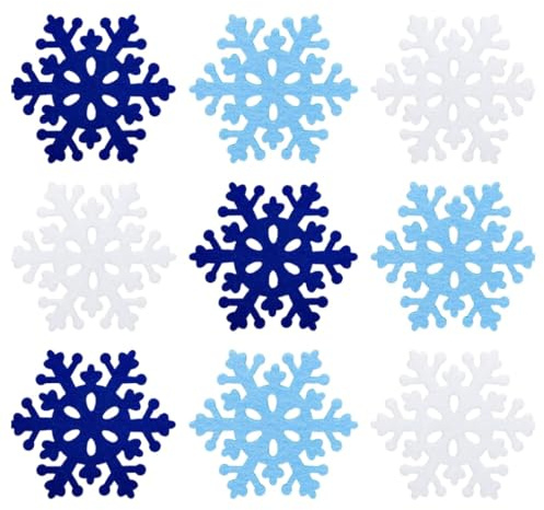 Weihnachten Filz Schneeflocken Untersetzer Set, Dunkelblau, Hellblau und Weiß, 10x10 cm, 15 Stück, Festliche Tischdekoration für Winterzeit (Blau)